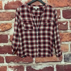 ANTHROPOLOGIE OLIVE & OAK FLAP POCKET PLAID BLOUSE